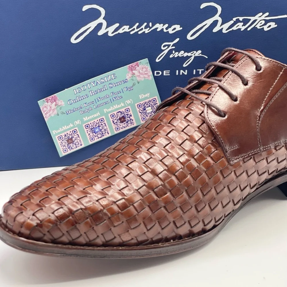 MASSIMO MATTEO WOVEN BROWN LEATHER‎ LACE-UP MOC TOE WINGTIP SHOE (SIZE 9.5)